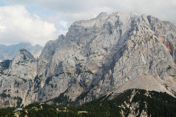 Fototapeta na wymiar View to Triglav National Park mountains from Mala Mojstrovka peak, Slovenia
