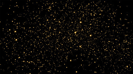 The dust is yellow. Yellow sparks and golden stars shine with special light. Vector sparkles on a black background. Christmas light effect. Sparkling magical dust particles