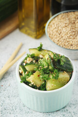 Smashed cucumbers salad, a dish of national Chinese cuisine