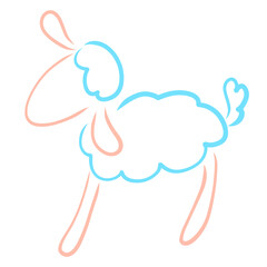 small fluffy blue lamb, outline on white background