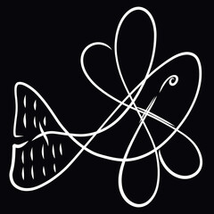 Christian symbolism containing different symbols, a fish bird with hearts and a book with a cross