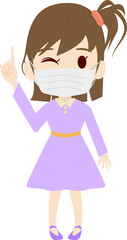 マスクをする可愛い女の子供のイラスト