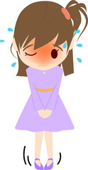 恥ずかしがってもじもじする可愛い女の子供のイラスト