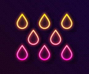 Glowing neon line Water drop icon isolated on black background. Vector.