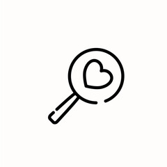 Magnifying glass icon looking for love. Love and affection icon. Outline style icon. Vector