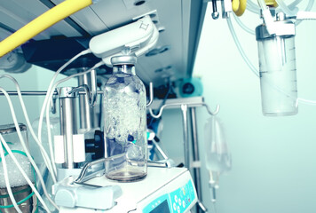 View on the part of technical facilities in the intensive care unit, medical background