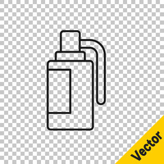 Black line Hand grenade icon isolated on transparent background. Bomb explosion. Vector.