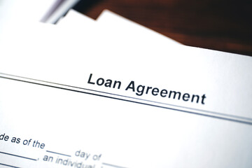 Legal document Loan Agreement on paper close up