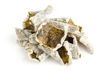rice chips with dried seaweed on a white plate. isolated object © art_rich