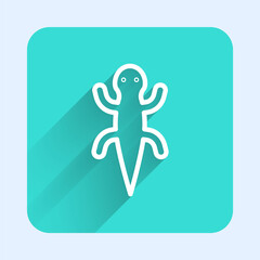 White line Lizard icon isolated with long shadow. Green square button. Vector.