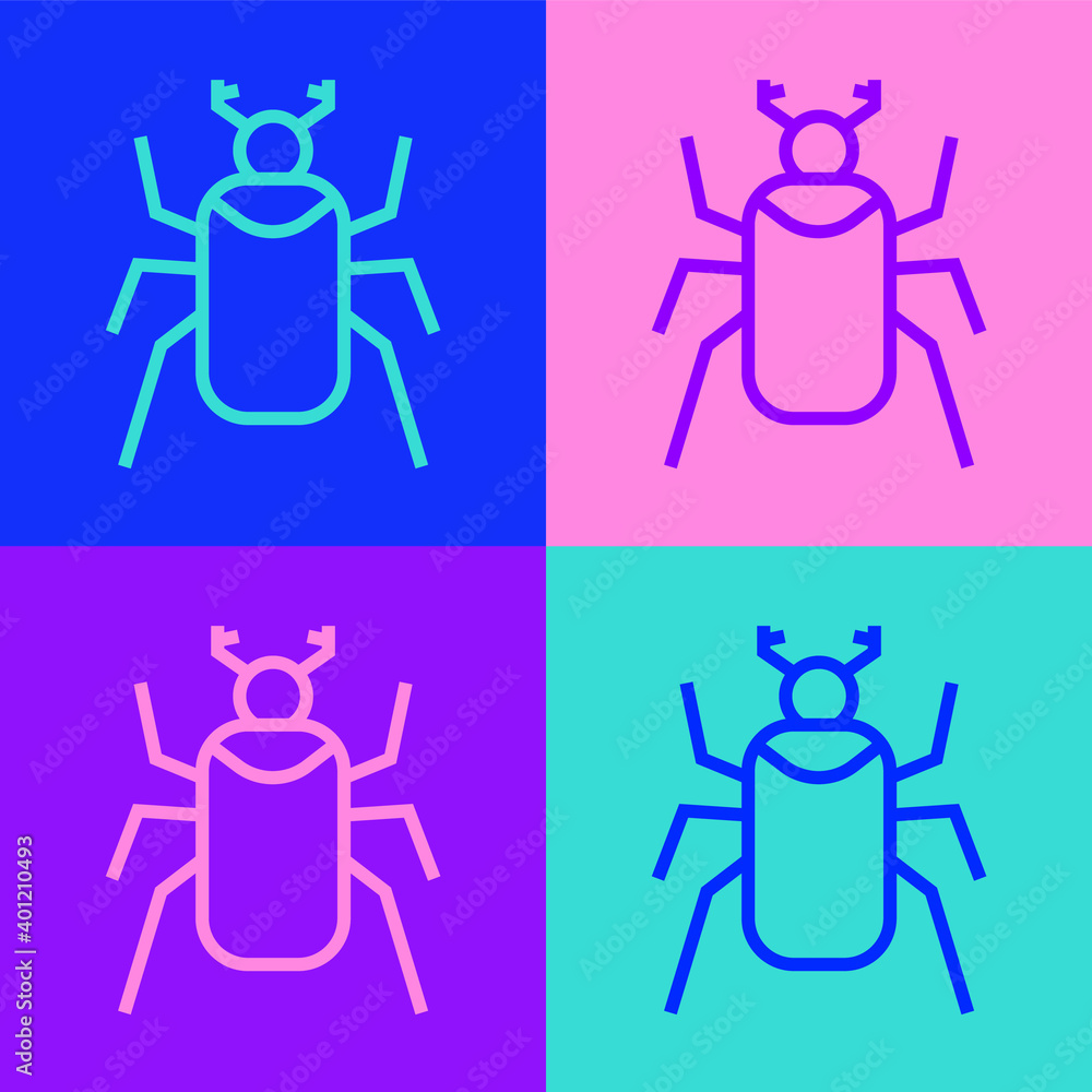 Aufkleber pop art line beetle bug icon isolated on color background. vector.