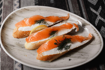 smoked salmon  bruschetta on a plate
