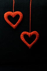 Two hearts on a black background, Valentines day decoration