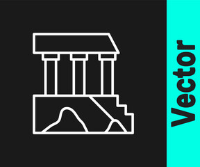 White line Parthenon from Athens, Acropolis, Greece icon isolated on black background. Greek ancient national landmark. Vector.
