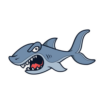 Angry shark icon vector illustration in style cartoon