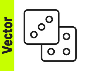 Black line Game dice icon isolated on white background. Casino gambling. Vector.