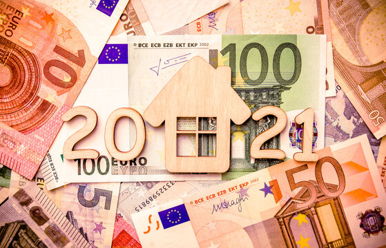 Happy New Year 2021 Against The Background Of The Euro Currency
