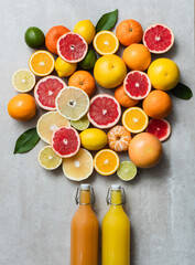 Creative citrus tree made of fruits and juices