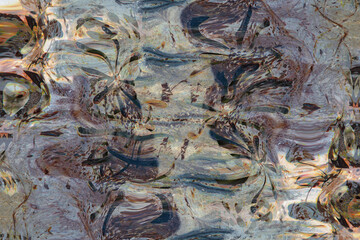 Abstract 3d background, glittering reflection of paint streaks, prints of traces, volumetric distortion of textures