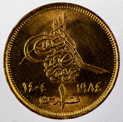 Egypt 1 Piastre Coin on white background.