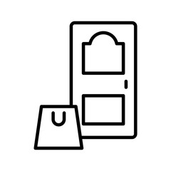 shopping bag in house door line style icon