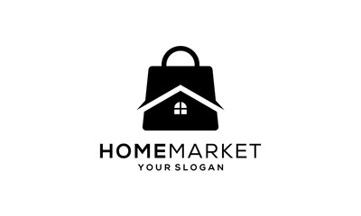 Combination logo from home and shopping bag market symbol logo design concept