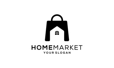 Combination logo from home and shopping bag market symbol logo design concept