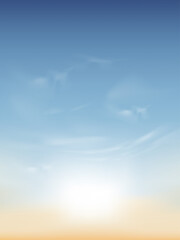 Obraz premium Morning sky with white clouds, Vertical Spring sky scape in blue and yellow colour,Vector background of nature sky in sunny day Summer background, World environment day concept