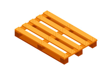 Isometric wooden pallet isolated on white background. Colorful empty wood pallet vector icons. Packaging and transportation of goods. Vector illustration. 3D. Flat style.