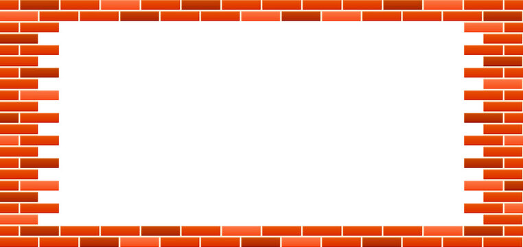 Red brick wall background with hole. Brick wall frame with a place for text or copy space. Vector brickwork on transparent background. 