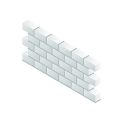 Isometric autoclaved aerated concrete block walls with cement mortar isolated on white background. White brick wall. Grey brick wall. AAC block cartoon vector icon. Construction of buildings. 3D. Flat