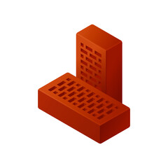 Realistic vector red brick icon illustration isolated on white. 3d isometric vector red bricks icon for logo template, infographics and design games. Cartoon vector flat illustration orange brick.