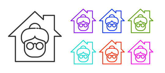 Black line Nursing home building icon isolated on white background. Health care for old and sick people. Center for retired people. Set icons colorful. Vector.