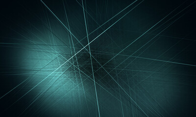 Abstract digital composition in trendy neon hues of warm blue. Neon intersected lines over luminous background.