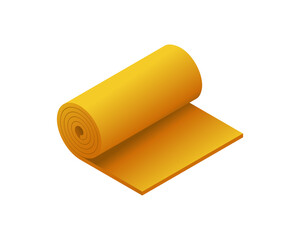 Vector illustration roll of fiberglass insulation material isolated on white background. Mineral wool flat vector icon. 3D cartoon glass wool roll icon. Rock wool insulator for heat cold protection.