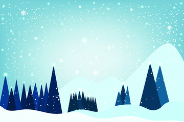 Winter Snowfall and snowflakes blue background. Cold winter Christmas and New Year background. Vector illustration.
