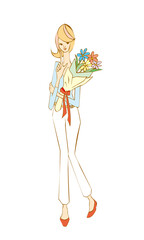 花束を持つ女性　花束　女性