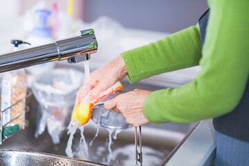 食器洗い　水仕事　シニア　女性　日本人