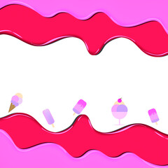 Strawberry and Velvet ice cream melted on white background.