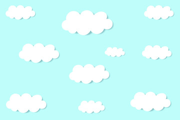 Blue sky with clouds, vector seamless pattern. Abstract white cloudy set isolated on blue background. Vector illustration