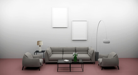 Mockup frame in empty living room, 3d render	