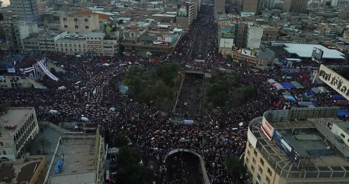 Mass demonstrations in Iraq, Baghdad, filmed by a drone