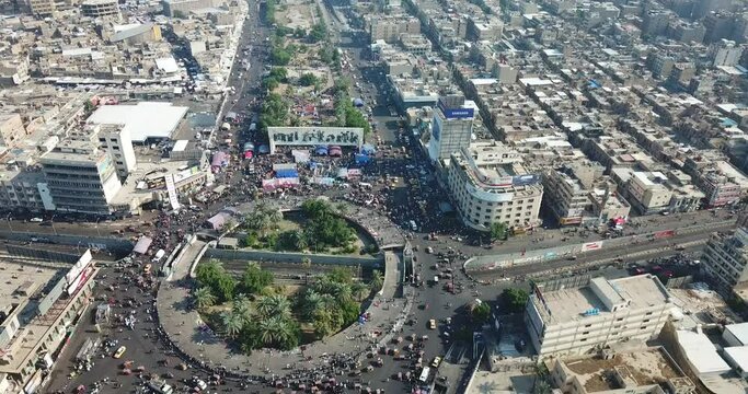 Mass demonstrations in Iraq, Baghdad, filmed by a drone