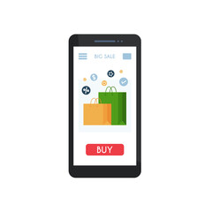 Online shopping on a smartphone. vector illustration