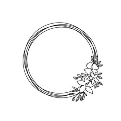 Continuous one line drawing  circular floral wreath. Vector illustration perfect for greeting cards, party invitations, posters, stickers, clothing. Floral sketch. Christmas, Birthday or Valentines da