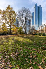 Frankfurt, Germany, November 2020: Beautiful facades of the Deutsche Bank towers in Frankfurt am Main