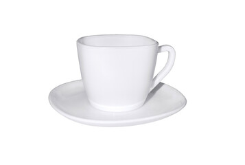 white cup with saucer on white isolated background