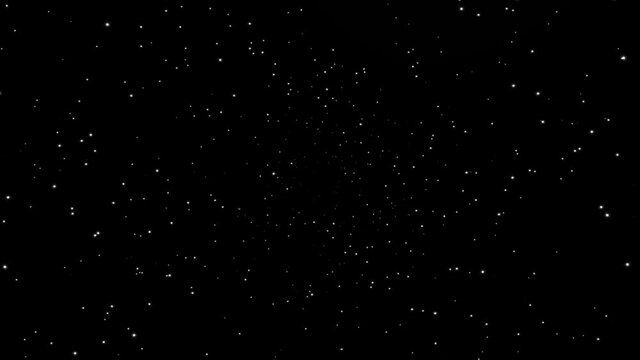 Movement through simple glowing stars on balck space