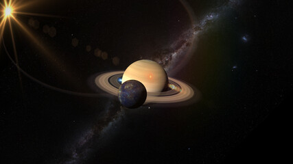 conjunction of the planets mercury and saturn 3d rendering illustration © SN