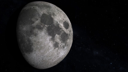 the moon at apogee, waxing gibbous 3d rendering illustration